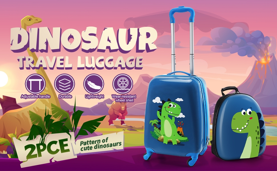 Kids Luggage With Wheels For Boys - 18” Dinosaur Kids Suitcase With 14” Backpack